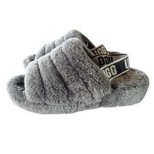 UGG Fluff Yeah Slide Women's Charcoal Sheepskin Slingback Slipper Size 8